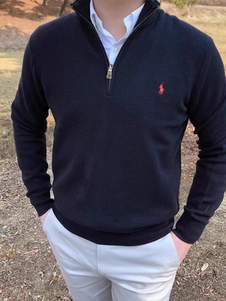 Paul slim fit half-high zipper men's knitted sweater spring and autumn polo pure cotton pullover outer wear long-sleeved sweater winter