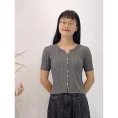 可路莎专柜252608夏季 女彩虹扣短袖 轻薄天丝短款 针织开衫