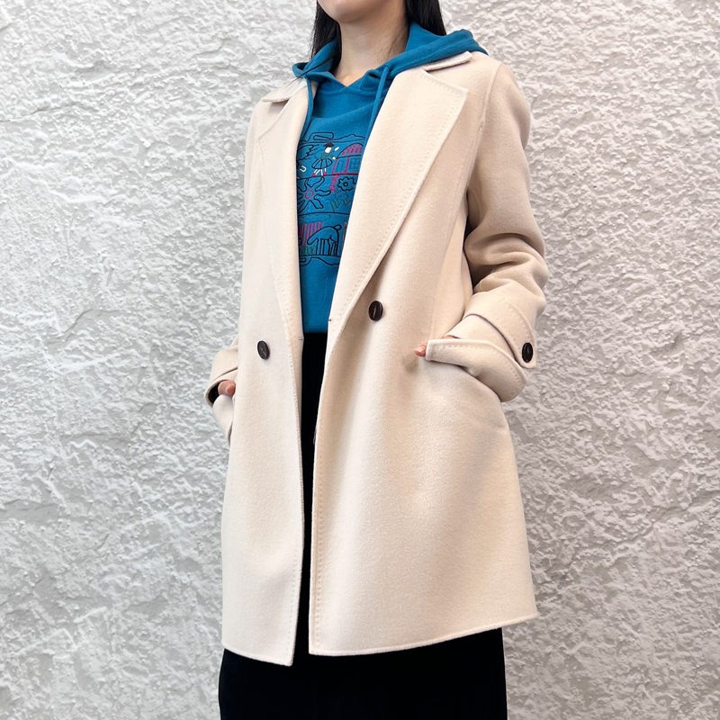 秋冬休闲双排扣中长款双面呢大衣