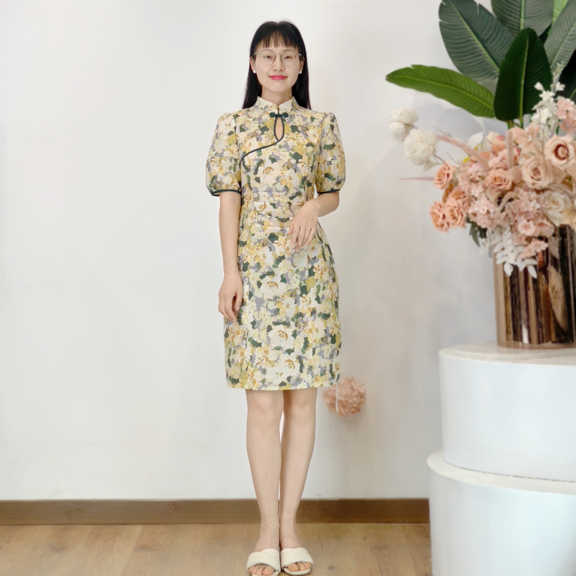 可路莎专柜232673夏季棉布印花旗袍连衣裙