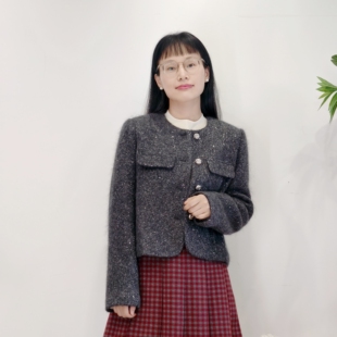 可路莎专柜254520秋冬优雅气质亮片小香风羊毛外套女