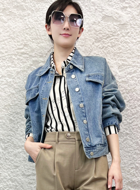 春秋新品10151宽松复古牛仔短外套女休闲做旧夹克