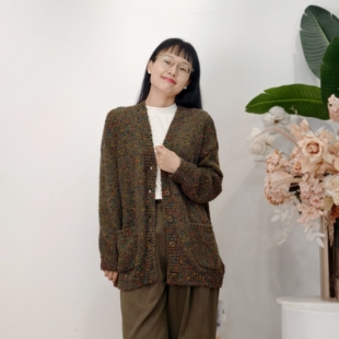 可路莎专柜253128春秋复古彩色波点宽松针织衫开衫外套中长款女