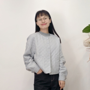 可路莎专柜253232春秋压花仿皮绗棉外套女薄款圆领夹克棉服