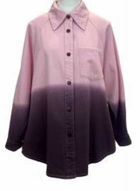 可路莎专柜251077春秋渐变拼色牛仔外套女宽松叠穿衬衫