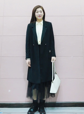 可路莎C132125时尚直身休闲风衣女春秋款修身西装领大衣外套