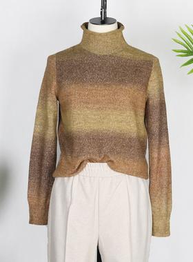 可路莎C209714渐变毛衣秋冬新款高领三间色打底衫修身内搭女