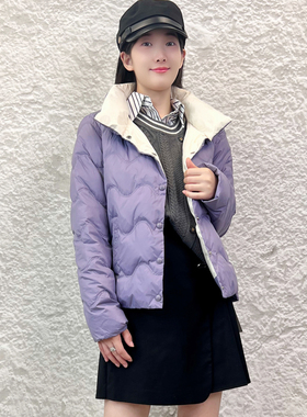冬季新品慢一点M20236防风立领撞色内里修身短款羽绒服女
