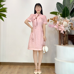 可路莎专柜242320夏款复古新中式国风盘扣绣花旗袍裙修身连衣裙