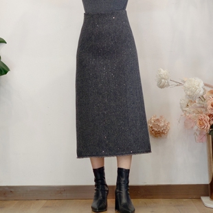 可路莎专柜254339B秋冬气质优雅亮片半身裙女高腰H型显瘦包裙