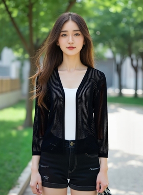 可路莎专柜242649镂空针织衫女夏季坑条短款开衫外披防晒小衫