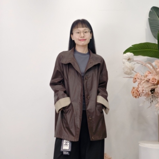 可路莎专柜253102春秋宽松休闲翻领风衣中长款外套女
