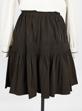 可路莎C211020百褶皮短裙女春秋新款高腰显瘦百搭a字半身裙