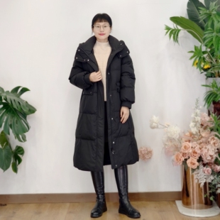 可路莎专柜257489冬季宽松H型连帽长款中空纱羽绒服大衣女