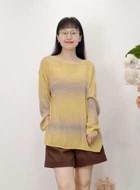 可路莎专柜253087春秋宽松渐变中长款针织衫女圆领毛衫