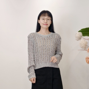可路莎专柜253043春秋双色镂空老钱风套头长袖针织衫女