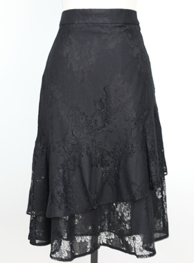 艺素晓不规则百褶裙夏季新款高腰蕾丝包臀中长鱼尾裙YQ212119