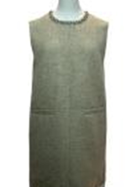 可路莎专柜春秋251040钉珠小香风背心裙女花呢无袖连衣裙中长款