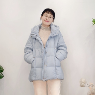 可路莎专柜257464冬季拼接宽松茧型连帽一手长羽绒服女