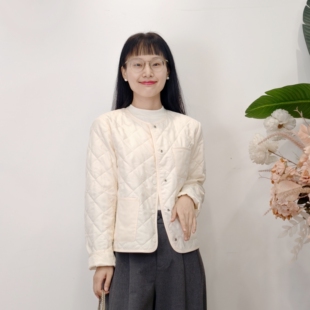 可路莎专柜253226春秋圆领小香风绗棉薄款棉服短外套