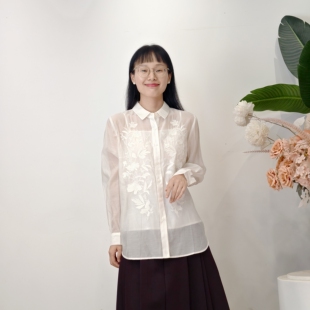 可路莎专柜253017春秋国风绣花长袖衬衫女优雅衬衣