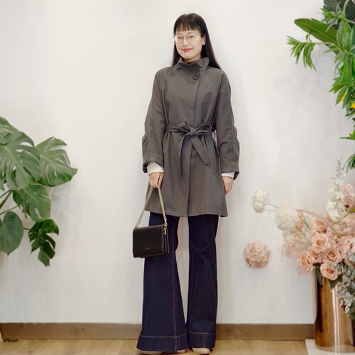 可路莎专柜253113春秋宽松休闲廓形中长款风衣外套女