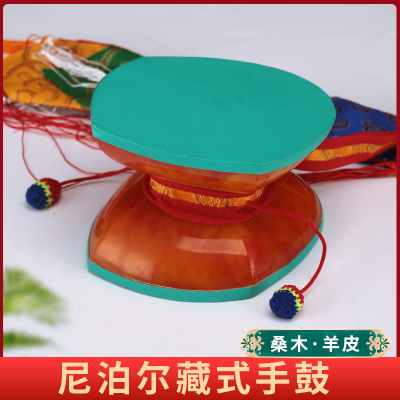 小鼓黄绿色尼泊尔手工方手鼓