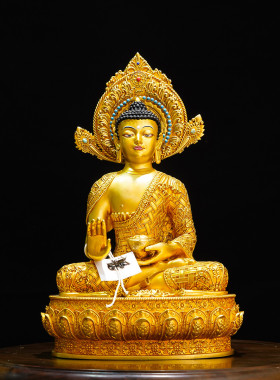 藏传药师八佛像十寸飘带佛光浮雕药师八尊精品仿古鎏金家居用摆件