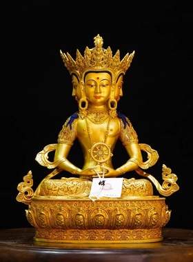 藏传纯铜佛像十寸浮雕大日如来像精品仿古鎏金铜像藏式家用摆件