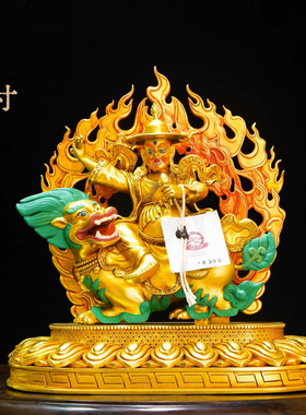 藏传纯铜单坚护法佛像精品单肩护法仿古鎏金铜像家用供奉摆件装饰