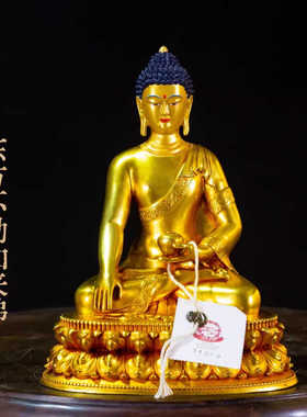 纯铜鎏金释迦牟尼佛像藏传供奉摆件七寸帕拉五方佛精仿古鎏金铜像