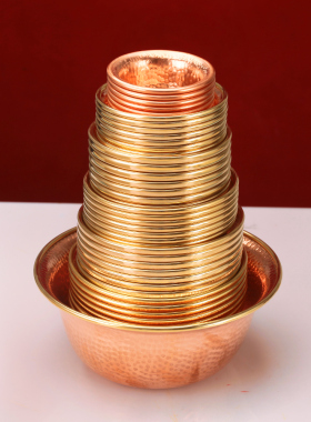 泥泊尔纯红铜酥酒油手工水碗家用摆件多款可选供奉水杯锤纹西藏式