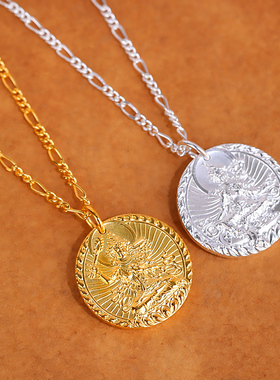 S925纯银黄财神吊坠藏式绿度母文殊作明佛母项链配饰男女情侣款