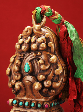 尼泊尔藏传法器手工錾刻纯铜宝冠藏式印老印章家用摆件大号雕花