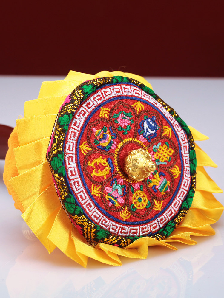 手转摇动伞盖藏式转桶筒家用摆件遮尘布大小号蓝色黄色八吉祥宝轮