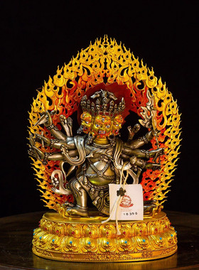 藏式纯铜七寸马头金刚佛像白铜鎏金家用供奉摆件精品仿古鎏金铜像