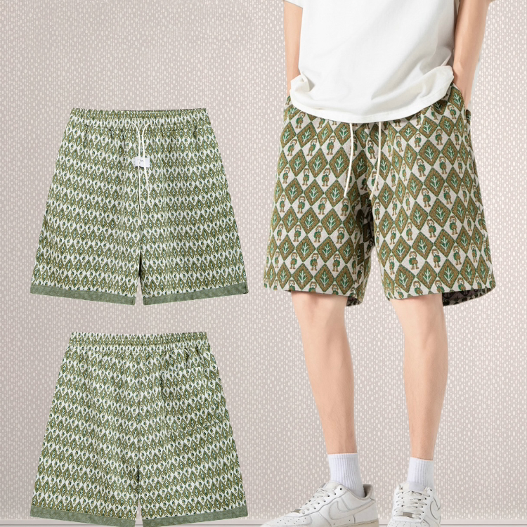 时尚格纹小绿人夏季新款休闲宽松大码百搭男女款五分短裤时尚新品