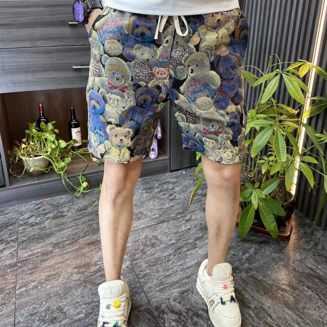 印花小熊休闲短裤男潮牌潮流五分裤裤子男2026夏季新款男士沙滩裤