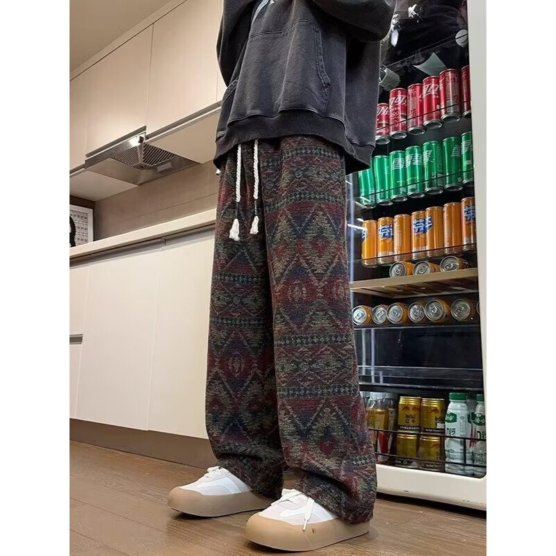 复古民族风宽松阔腿裤男女青年美式高街穿搭平脚潮牌裤子休闲长裤