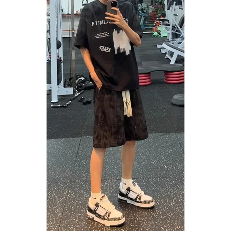 美式复古黑色百搭短裤男夏季外穿青少年裤子过膝运动休闲五分中裤