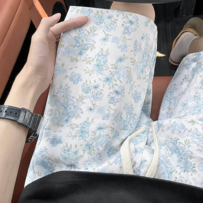 夏季新品蓝调印花休闲短裤男生宽松百搭薄款透气直筒五分运动中裤