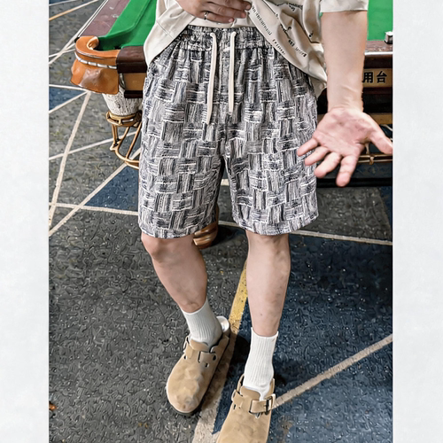 夏季新款男士潮牌编织纹理短裤宽松直筒休闲运动五分裤男女同款