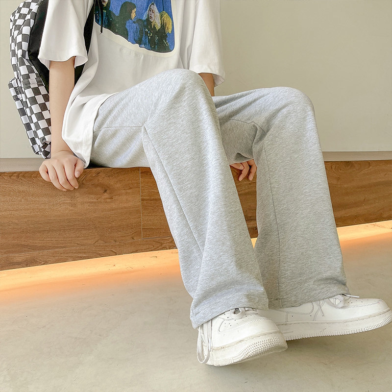 灰色百搭运动卫裤子男士春秋季新款穿搭直筒宽松大码阔腿休闲长裤