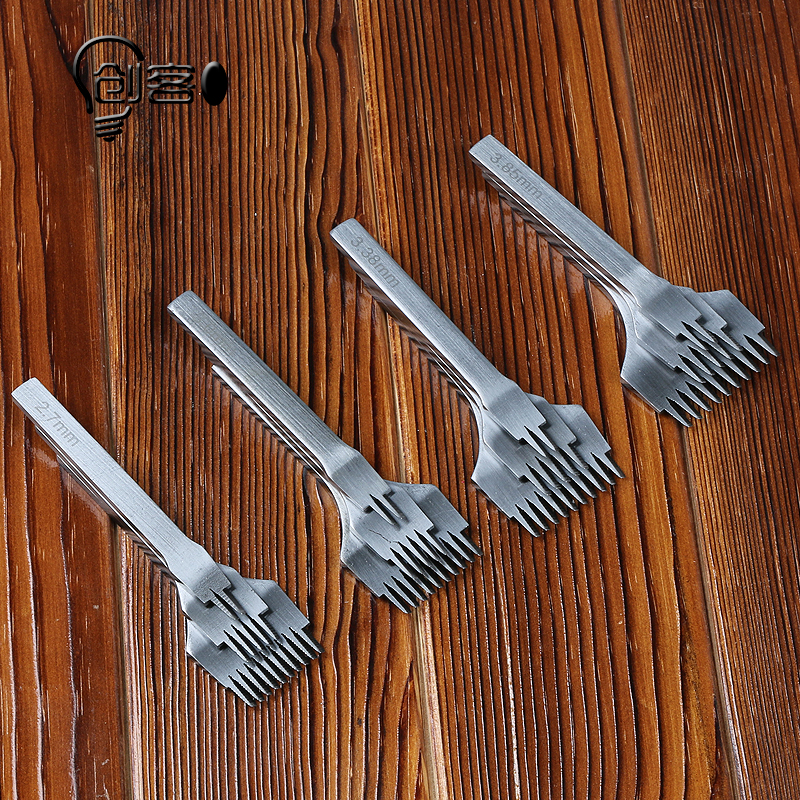 手工皮具DIY皮雕打孔工具法斩斜平斩欧式斩白钢平斩间距3.38 3.85