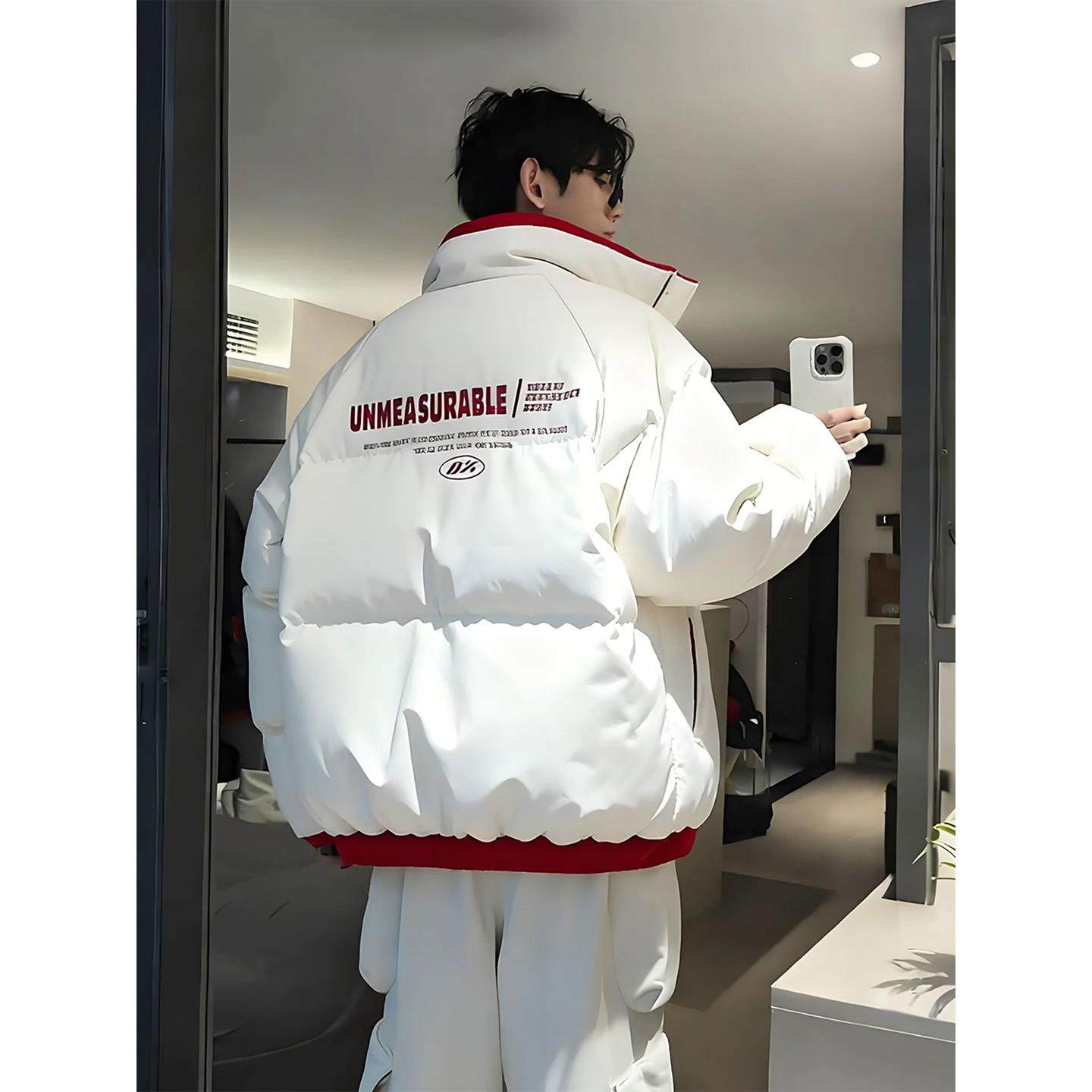 白色两面穿短版羽绒衣男冬季加厚立领工装棉服嘉兴平湖美式面包服