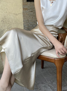 MASA2022年新款进口三醋酸通勤显瘦醋酸高腰A字裙中长款半身裙女