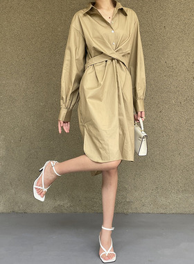 MASA 法式扭结设计感小众收腰衬衫连衣裙潮2022秋季新款通勤宽松