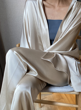 MASA 日本进口三醋酸缎面ther0w睡衣风宽松休闲开衫外套套装女