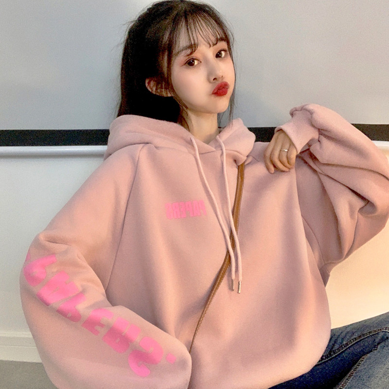 連帽衛衣女加絨加厚秋冬2021年新款韓版寬松顯瘦長袖鹽系上衣外套在類目 女裝/女士精品, 大碼女裝中 - 來自Buy2taobao.com提供專業的淘寶代購服務