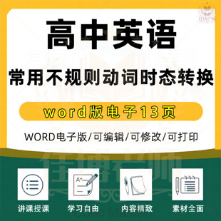高中英语高考常用不规则动词表时态转换word版电子版13页